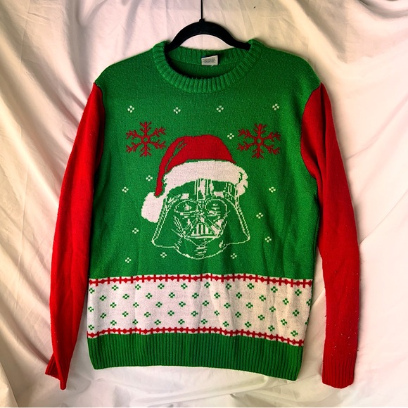 Darth Vader Christmas holiday crewneck sweater green and red knit - Picture 1 of 4